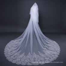 3.8*3m Cover Face Muslim Wedding Veils Wholesale Cathedral Veil White Lace Trim Long Bridal Veil